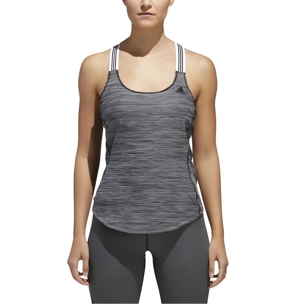 Adidas gray marbled elastic straps criss cross back workout gym tank top sz S - Picture 3 of 10